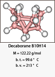 デカボラン（Decaborane, B10H14）の分子構造モデル。BNCT研究やボロン化学研究に用いられる代表的なボロンクラスター化合物
