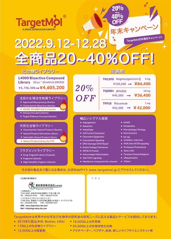 TargetMol社 全商品20～40％OFF キャンペーンのお知らせ